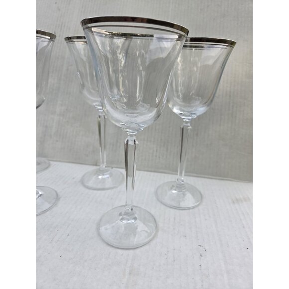 Set 6 Mikasa Briarcliffe Water Goblet Glasses 8 3/8" Blown Glass Dbl Silver Strp - Picture 3 of 10